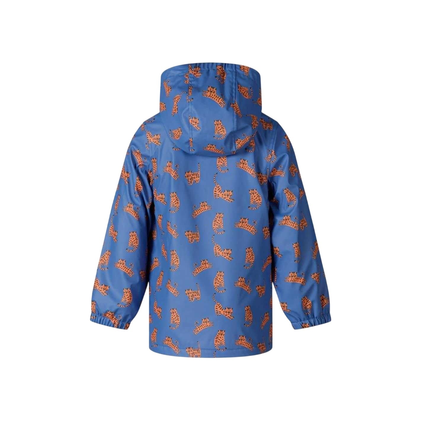 Royal Blue Print - Back - Minoti Boys Tiger Print Lightweight Relaxed Fit Raincoat
