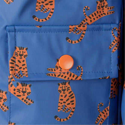 Royal Blue Print - Pack Shot - Minoti Boys Tiger Print Lightweight Relaxed Fit Raincoat