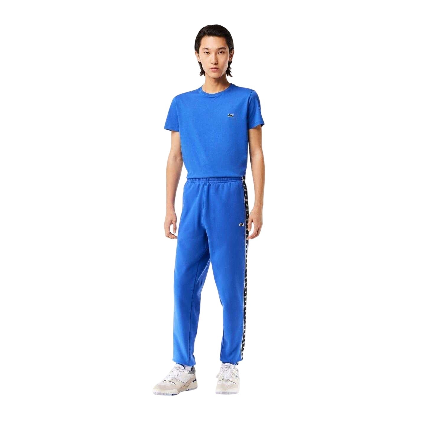 Blue - Side - Lacoste Mens Side Stripe Slim Sweatpants