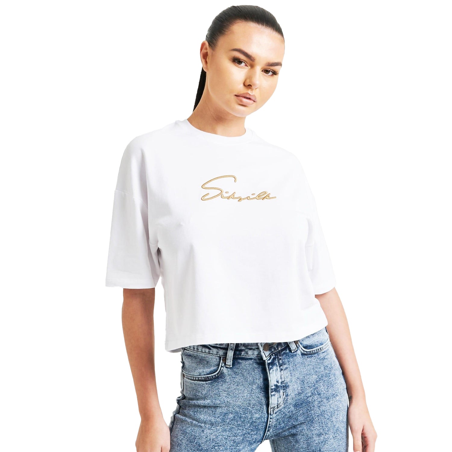 White - Front - SikSilk Womens-Ladies Signature Crop Top