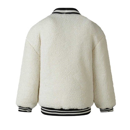 Off White - Back - Minoti Girls Teddy Fleece Bomber Jacket