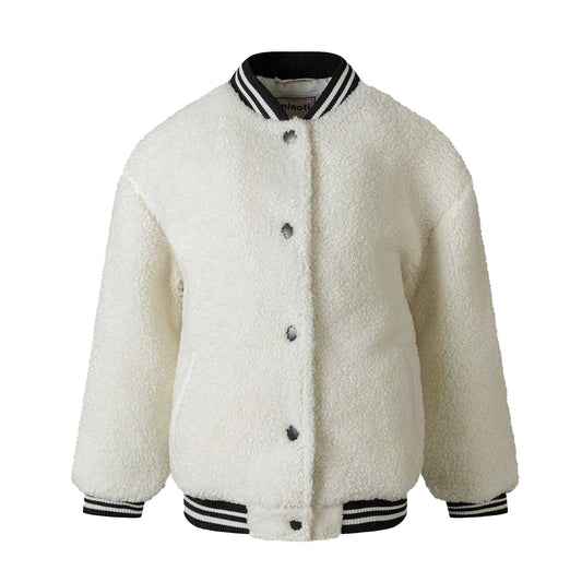 Off White - Front - Minoti Girls Teddy Fleece Bomber Jacket