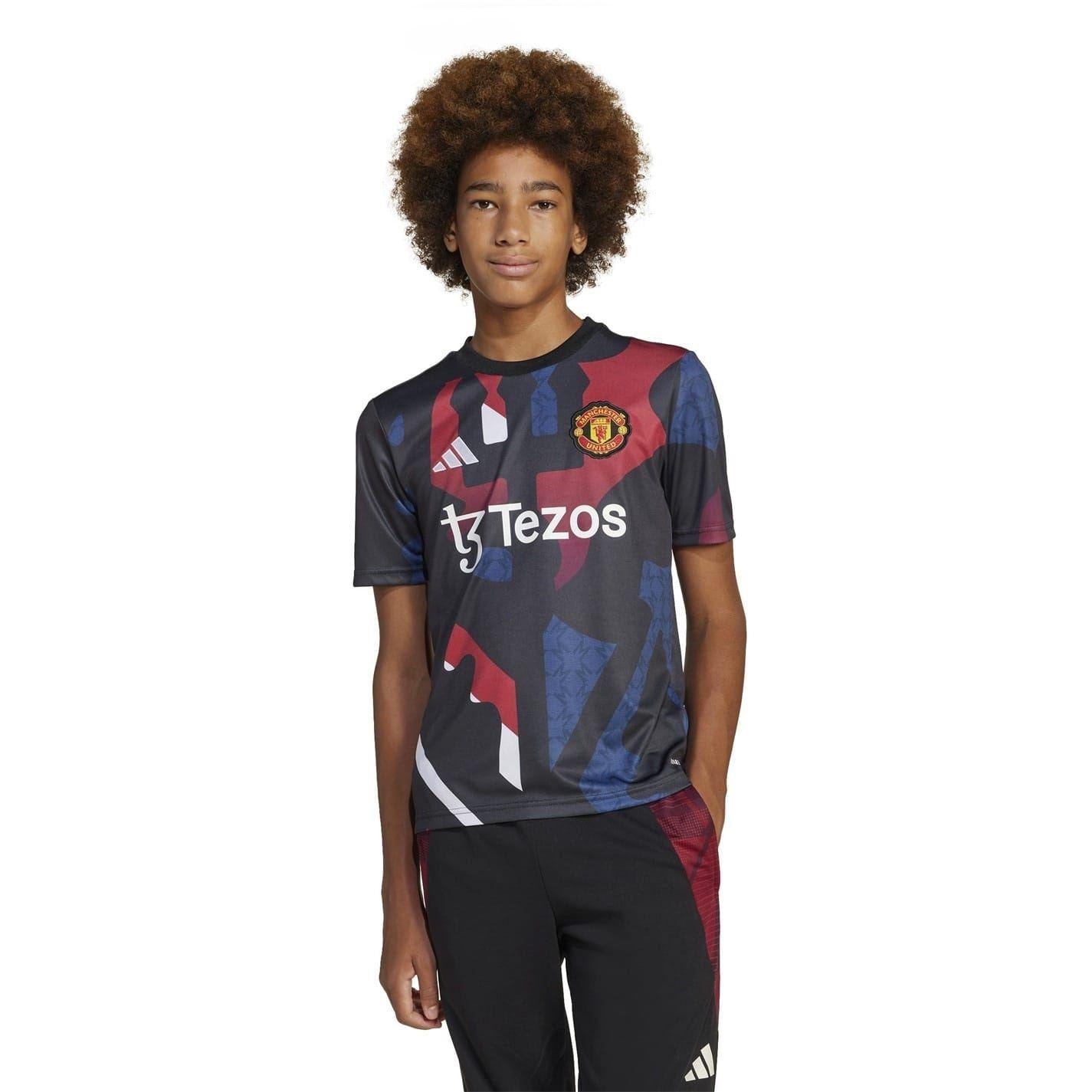 Black-Red - Side - Adidas Childrens-Kids 2024-2025 Manchester United FC Football Shirt