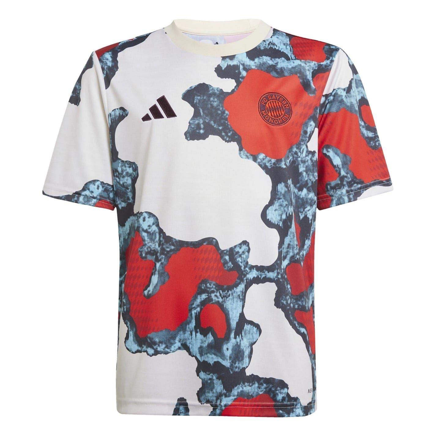 Red-Aqua - Front - Adidas Childrens-Kids 2024-2025 FC Bayern Munich Training Football Shirt