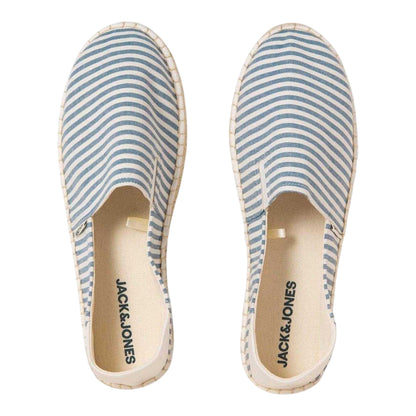 Coronet Blue - Side - Jack And Jones Mens Striped Canvas Flat Espadrilles