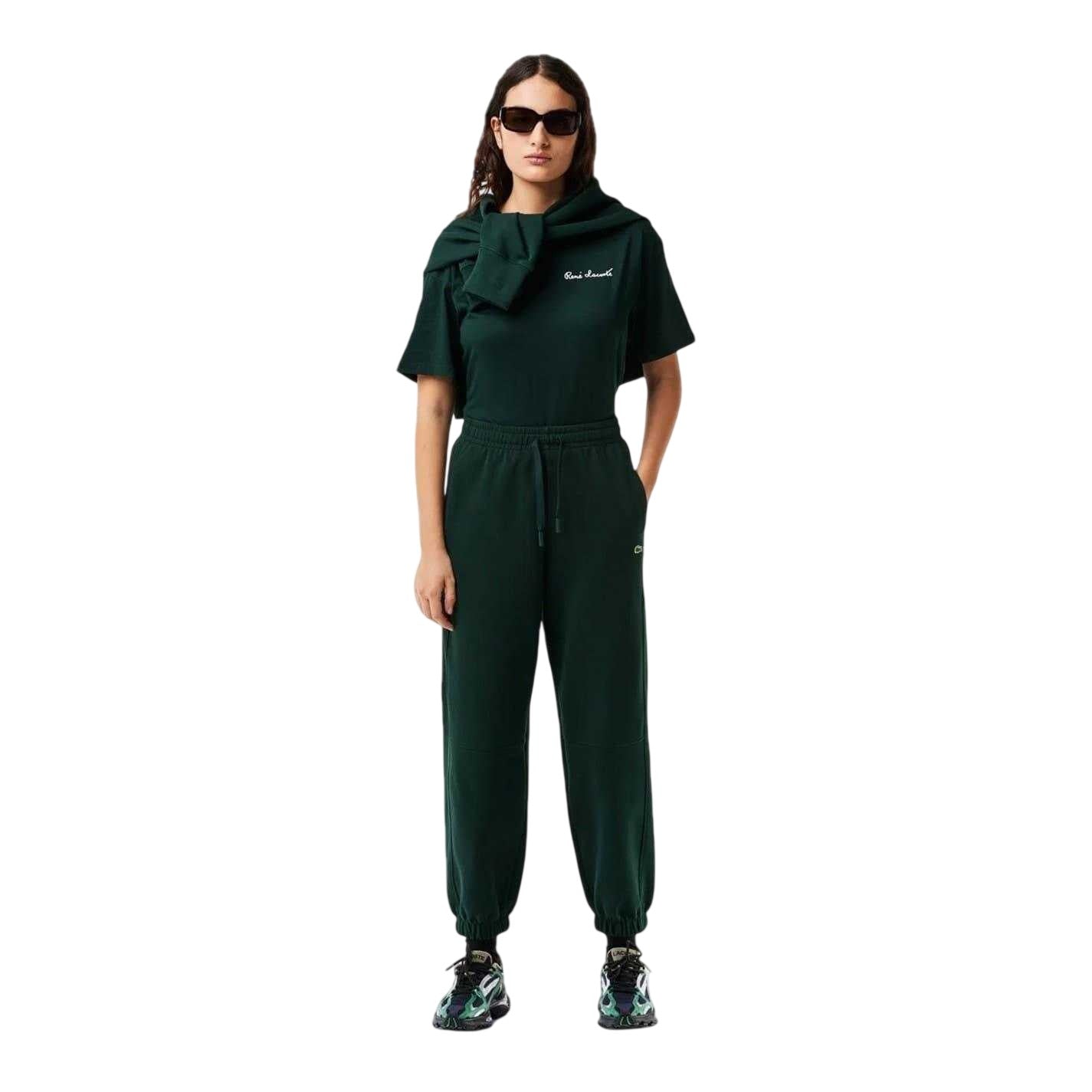 Green - Side - Lacoste Womens-Ladies Fleece Joggers