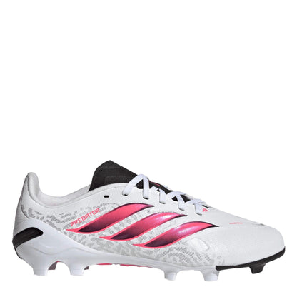 White-Coral - Front - Adidas Childrens-Kids Predator League Firm Ground Football Boots