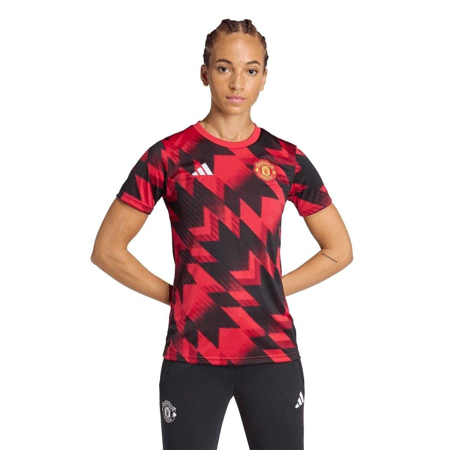 Red - Side - Adidas Womens-Ladies Pre-Match Manchester United FC Football Jersey