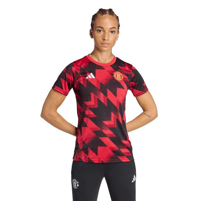 Red - Side - Adidas Womens-Ladies Pre-Match Manchester United FC Football Jersey