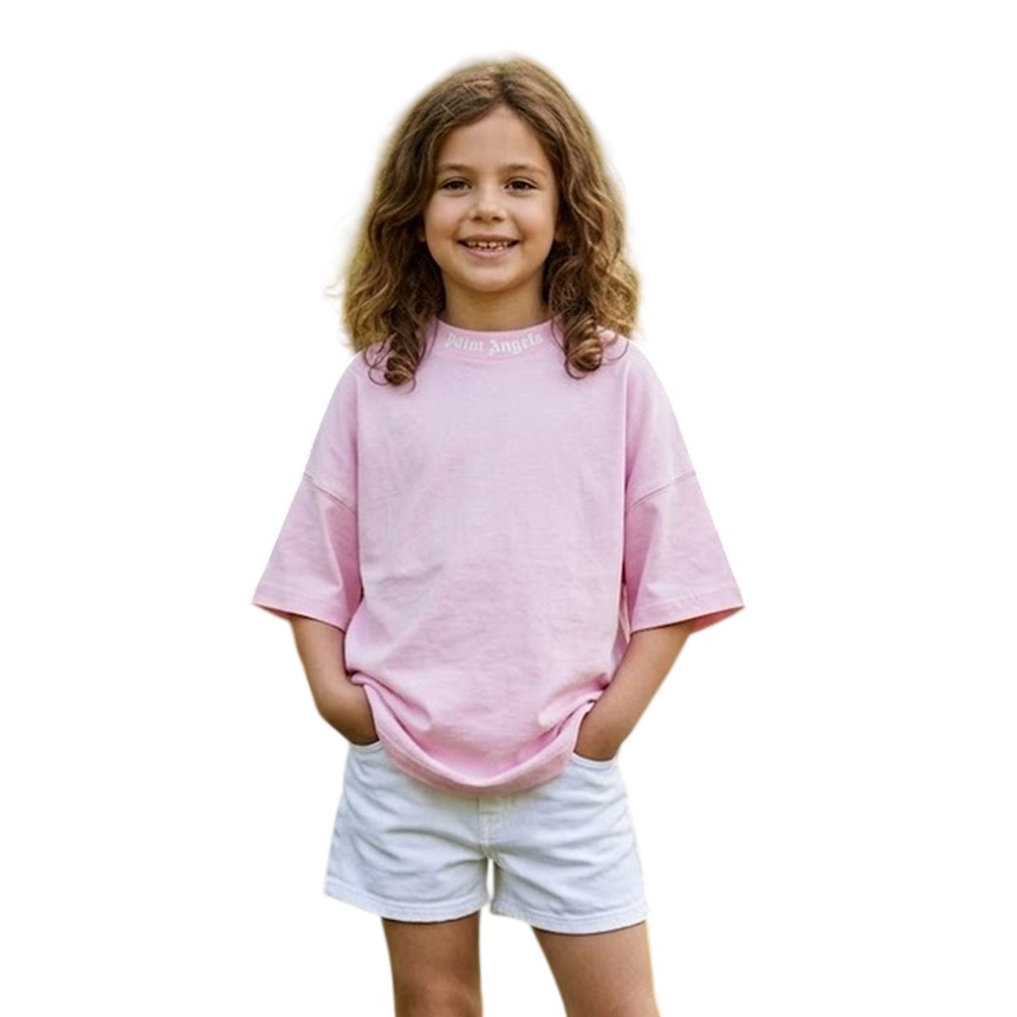 Rose Pink - Side - Palm Angels Childrens-Kids Classic Logo Lightweight T-Shirt