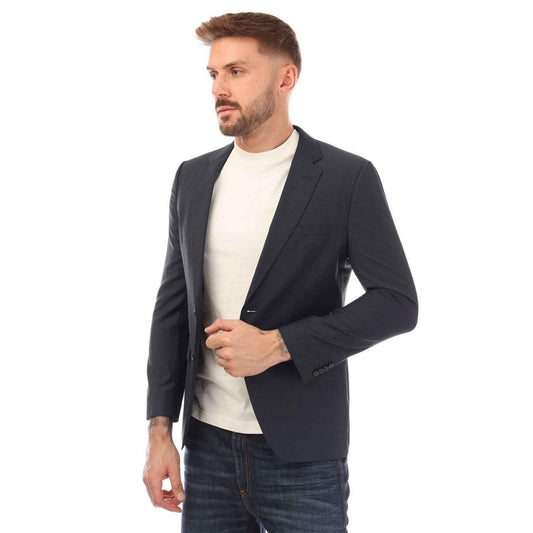 Dark Blue - Front - Hugo Mens Virgin Wool Regular Blazer