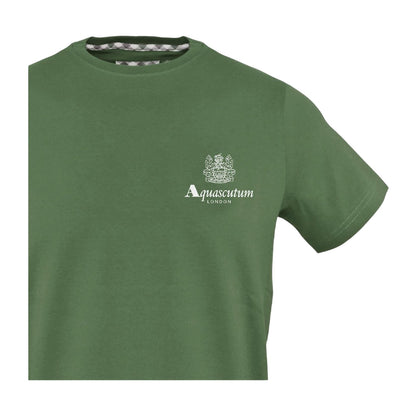 Military Green - Side - Aquascutum Mens Logo Cotton Regular T-Shirt