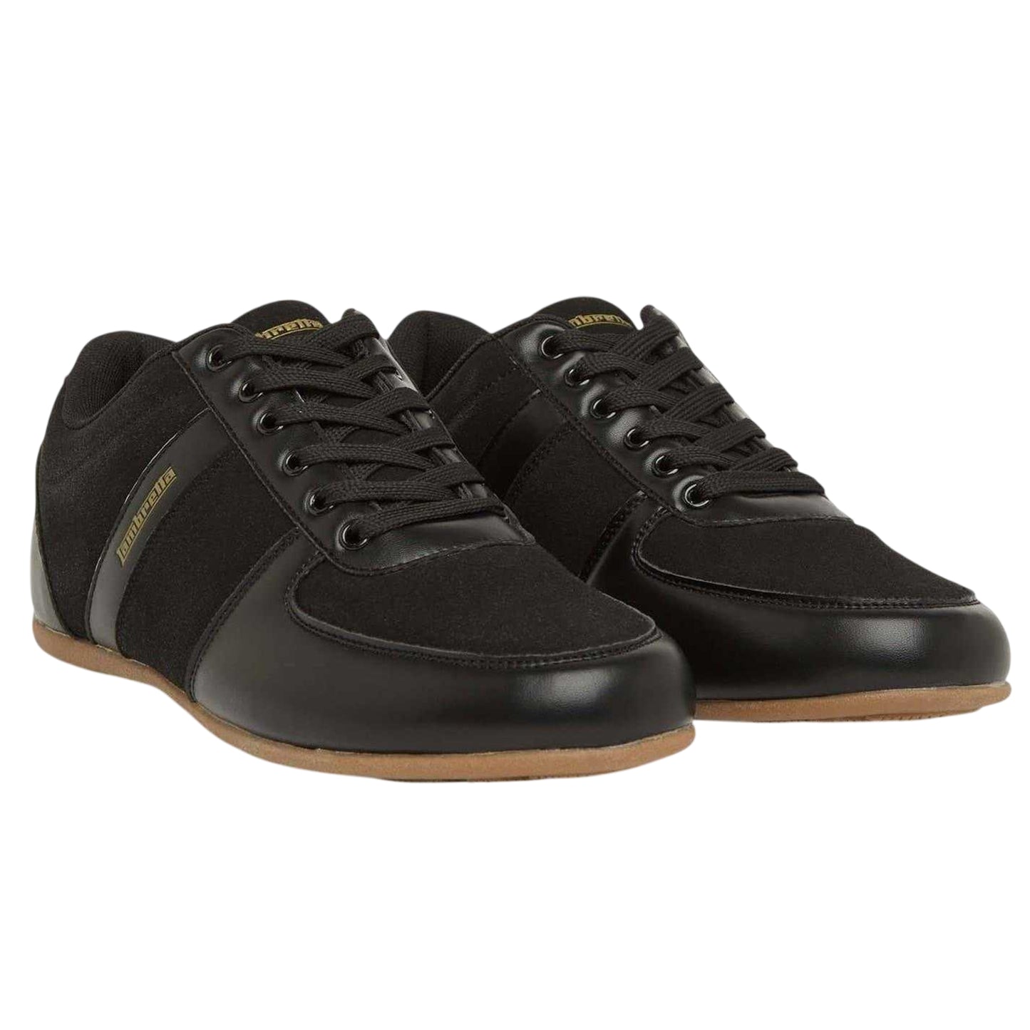 Black-Gum - Side - Lambretta Mens Euro Vertical Stripe Low Cut Flat Trainers