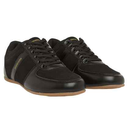 Black-Gum - Side - Lambretta Mens Euro Vertical Stripe Low Cut Flat Trainers