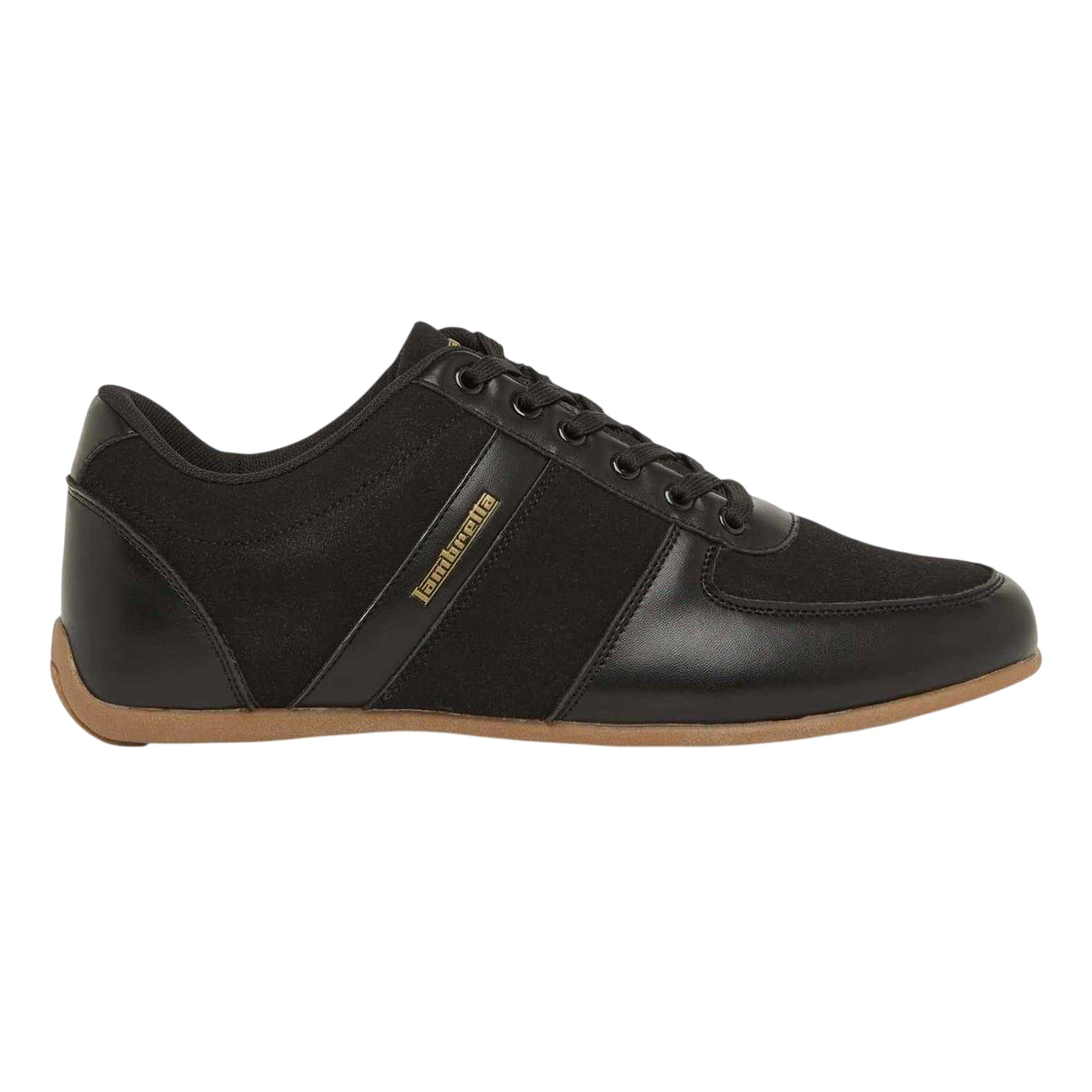 Black-Gum - Front - Lambretta Mens Euro Vertical Stripe Low Cut Flat Trainers