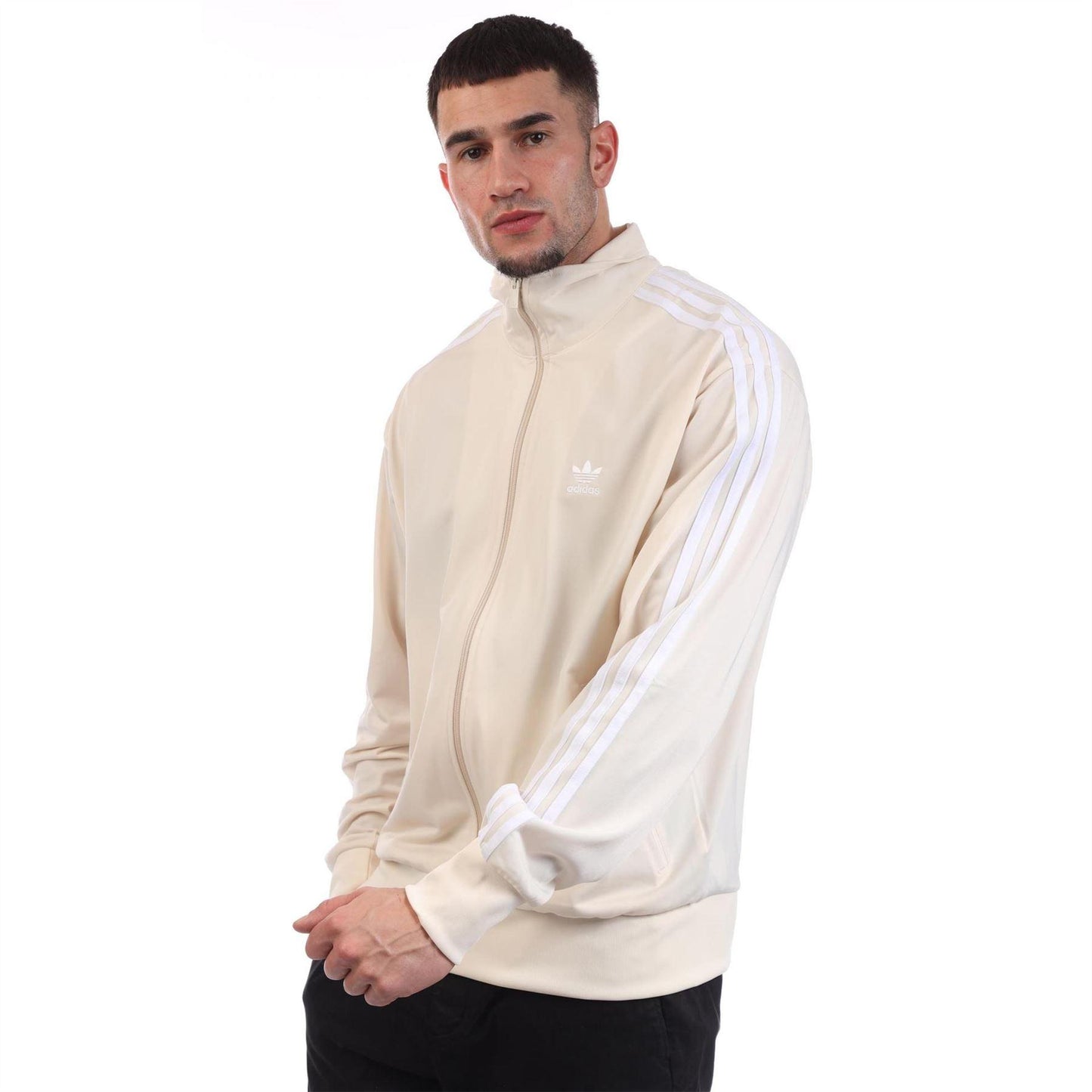White - Side - Adidas Mens Firebird 3 Stripes Polyester Full Zip Loose Fit Track Top