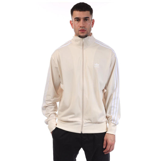 White - Front - Adidas Mens Firebird 3 Stripes Polyester Full Zip Loose Fit Track Top