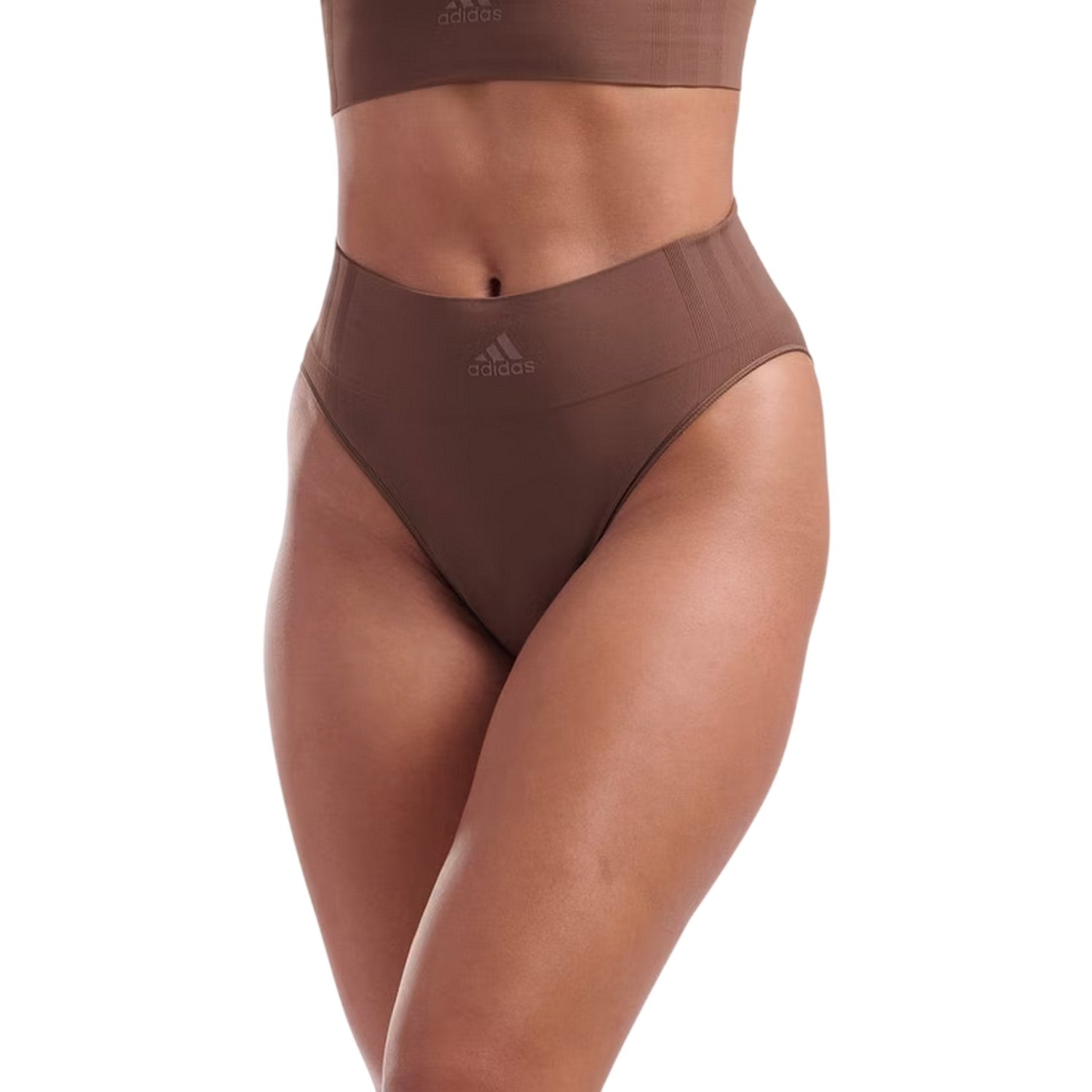 Toasted Pecan - Side - Adidas Womens-Ladies Stretch Seamless High Leg Briefs