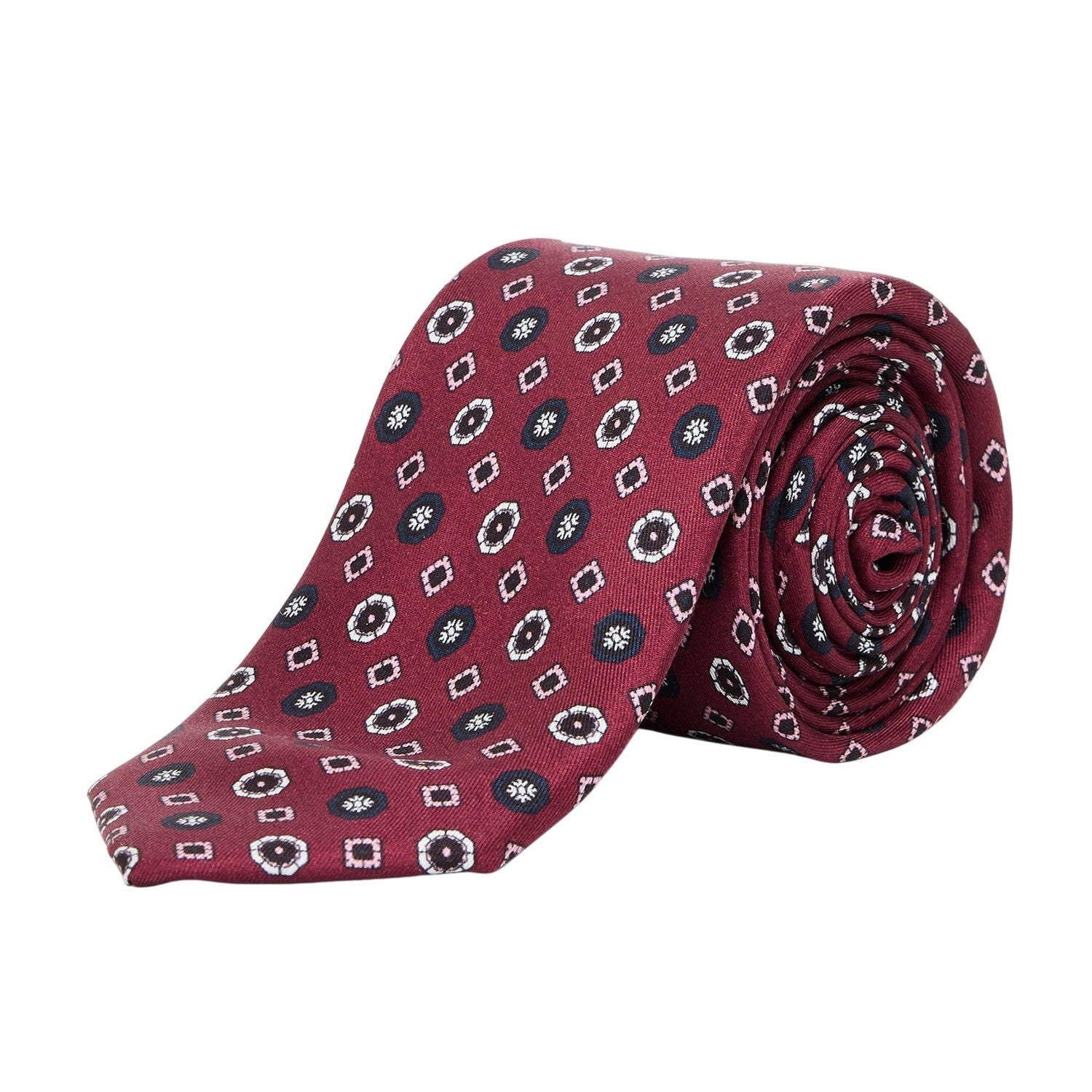Dark Red - Back - Boss Mens Floral Silk Tie