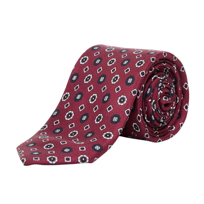 Dark Red - Back - Boss Mens Floral Silk Tie