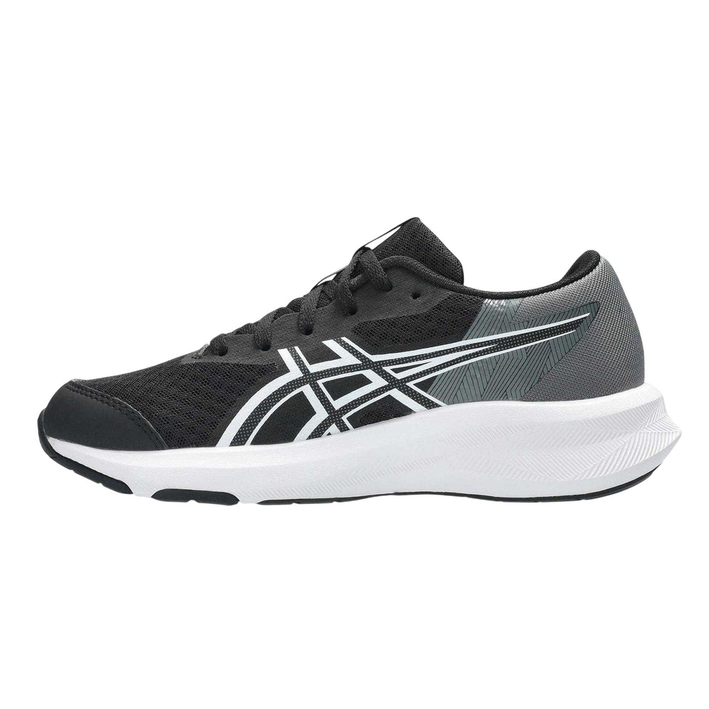 Black-White - Side - Asics Childrens-Kids Patriot Running Trainers