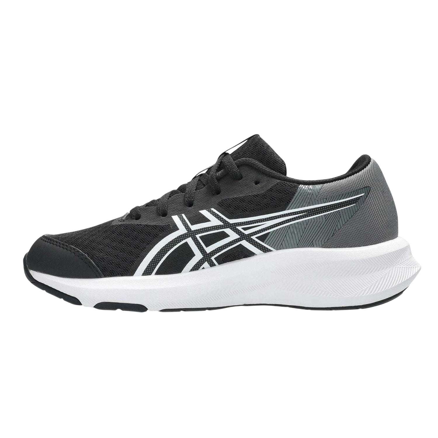 Black-White - Side - Asics Childrens-Kids Patriot Running Trainers