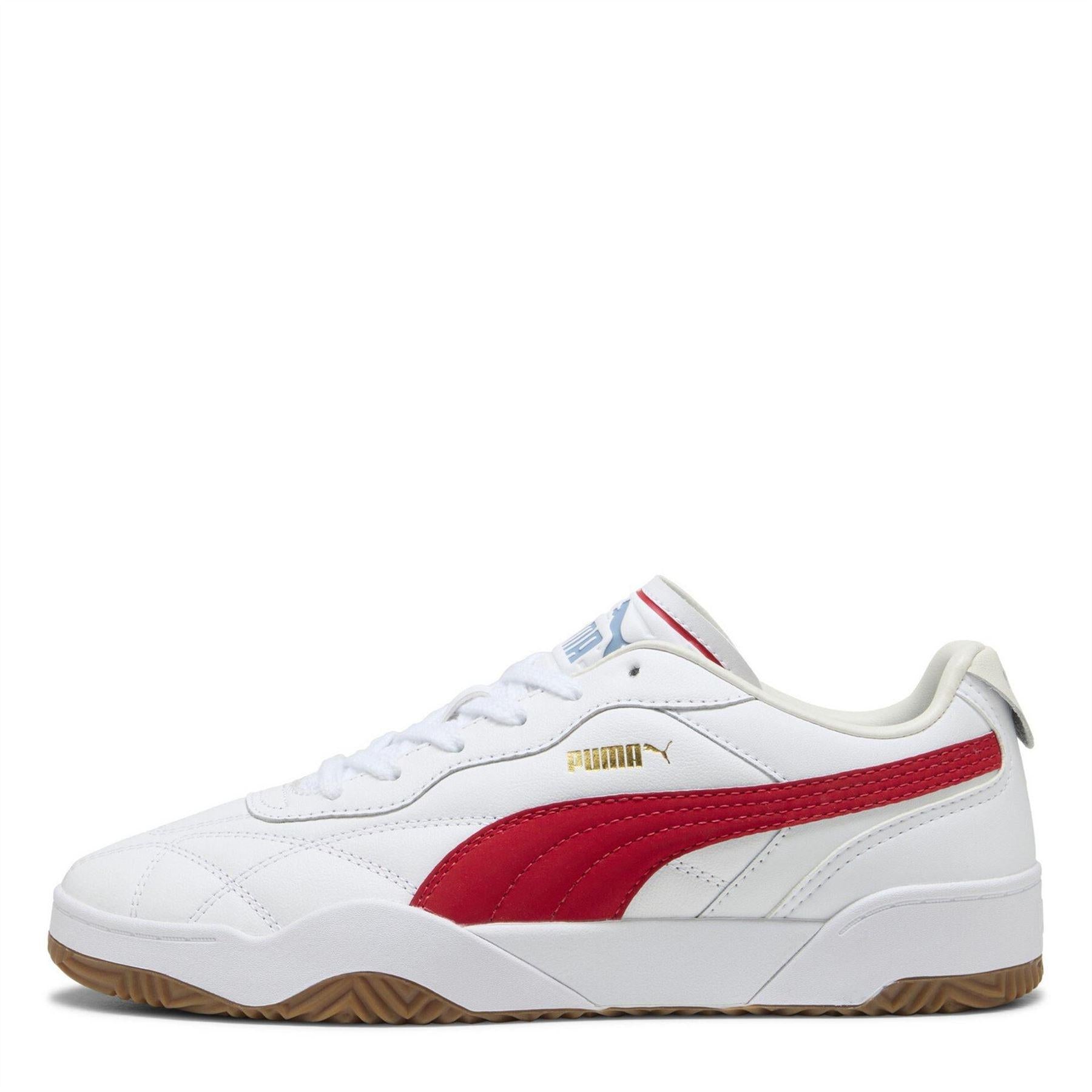 Puma White-Red - Back - Puma Mens Tifosi Lux Quilted Leather Trainers