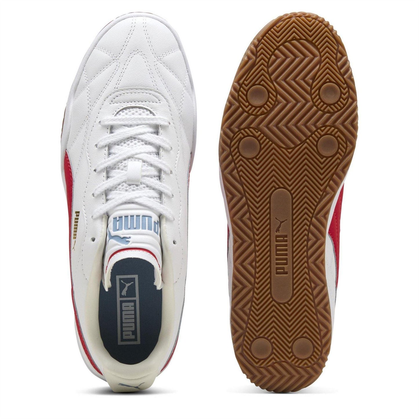 Puma White-Red - Side - Puma Mens Tifosi Lux Quilted Leather Trainers