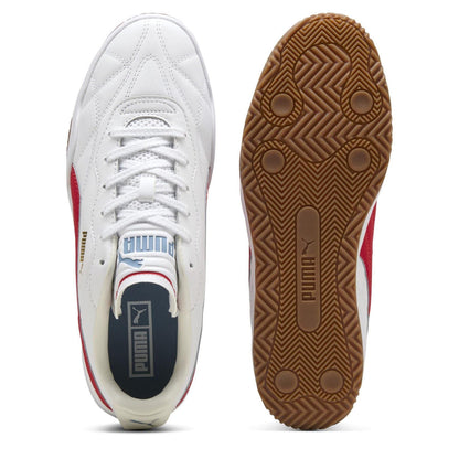 Puma White-Red - Side - Puma Mens Tifosi Lux Quilted Leather Trainers