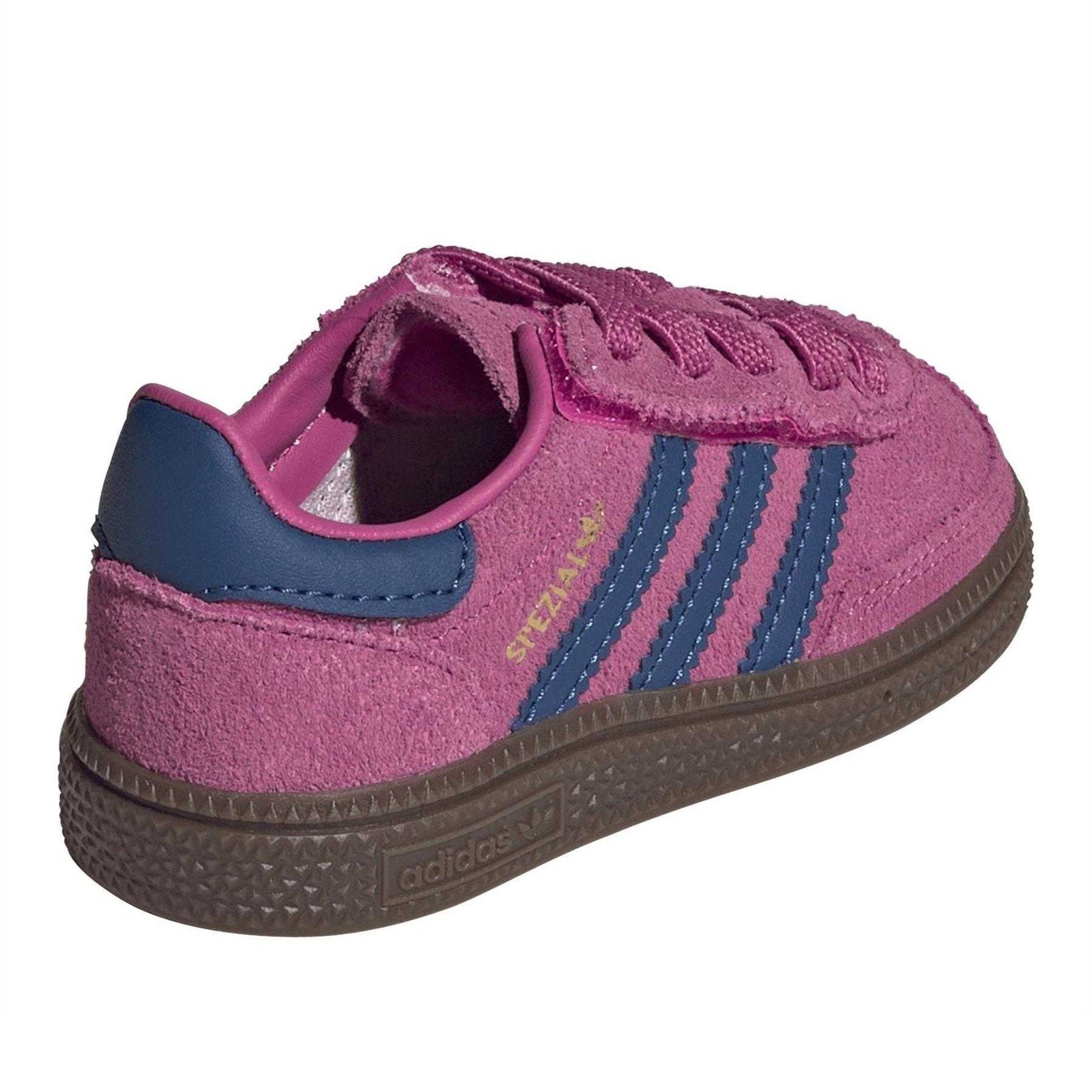Shock Pink-Blue - Back - Adidas Childrens-Kids Handball Spezial Suede Trainers