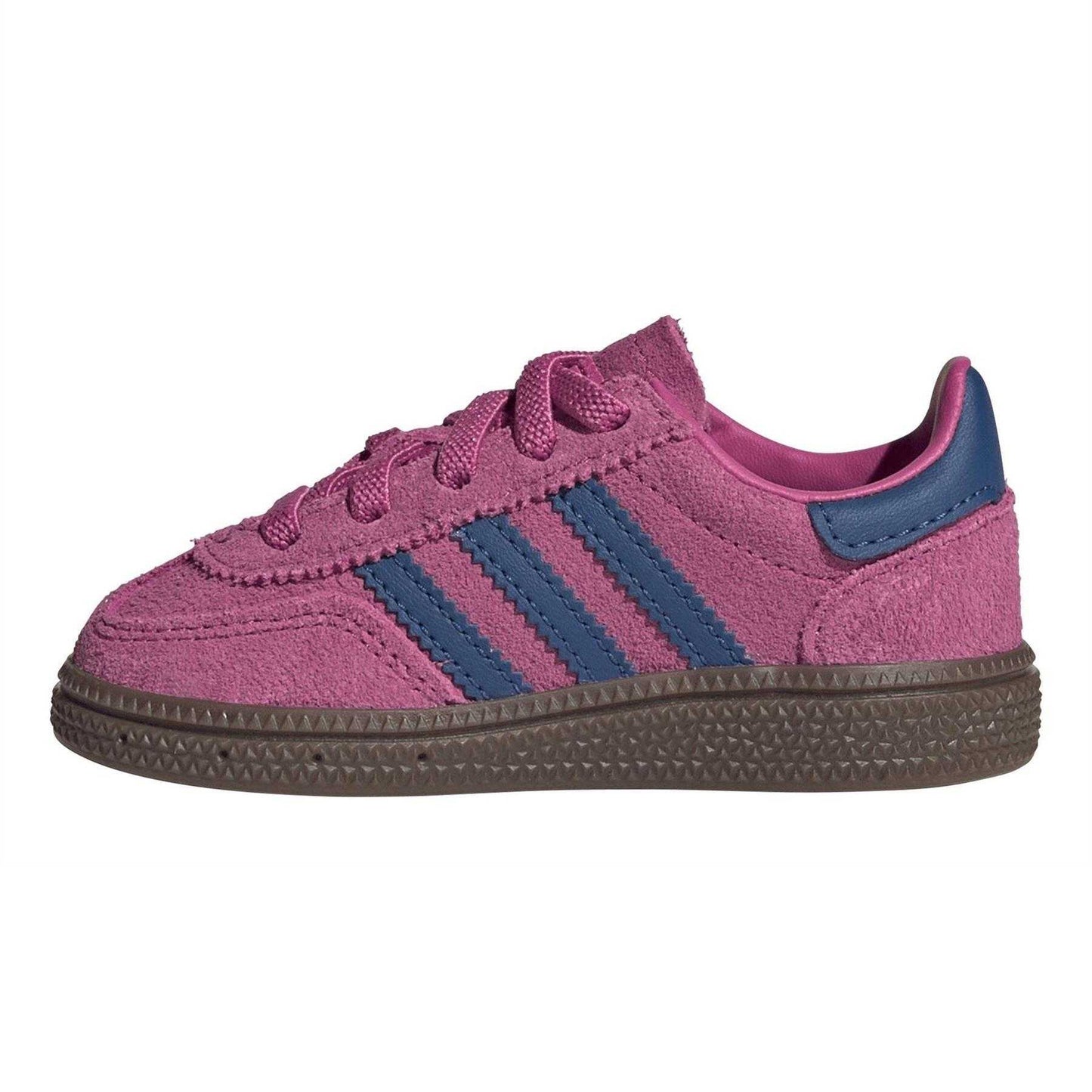Shock Pink-Blue - Side - Adidas Childrens-Kids Handball Spezial Suede Trainers