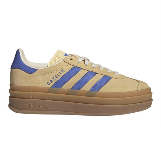 Yellow-Lilac - Front - Adidas Childrens-Kids Gazelle Suede Platform Trainers