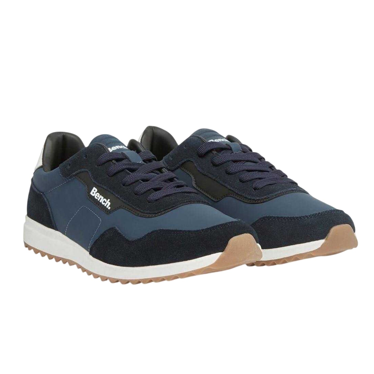 Navy - Side - Bench Mens Brooke Suede Flat Trainers