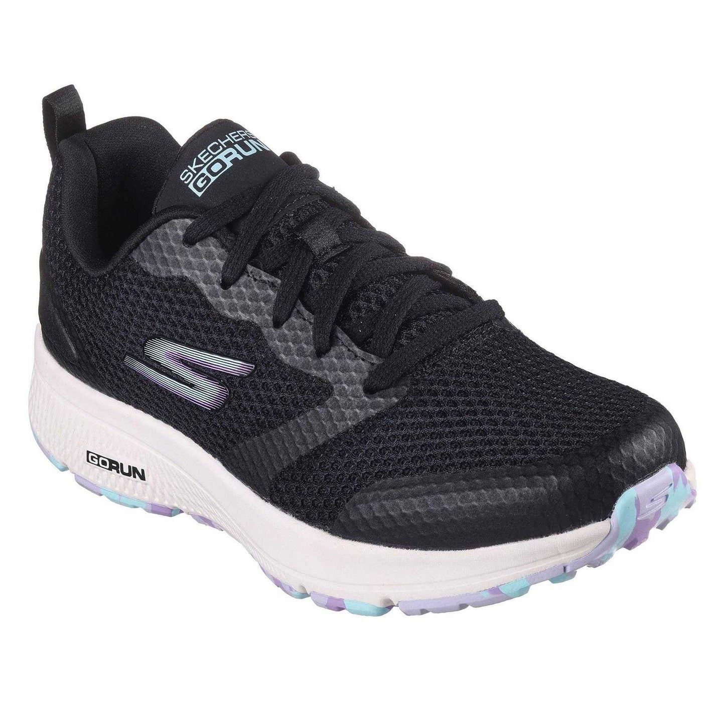 Black-Lavender - Pack Shot - Skechers Womens-Ladies Go Run Marble Trainers