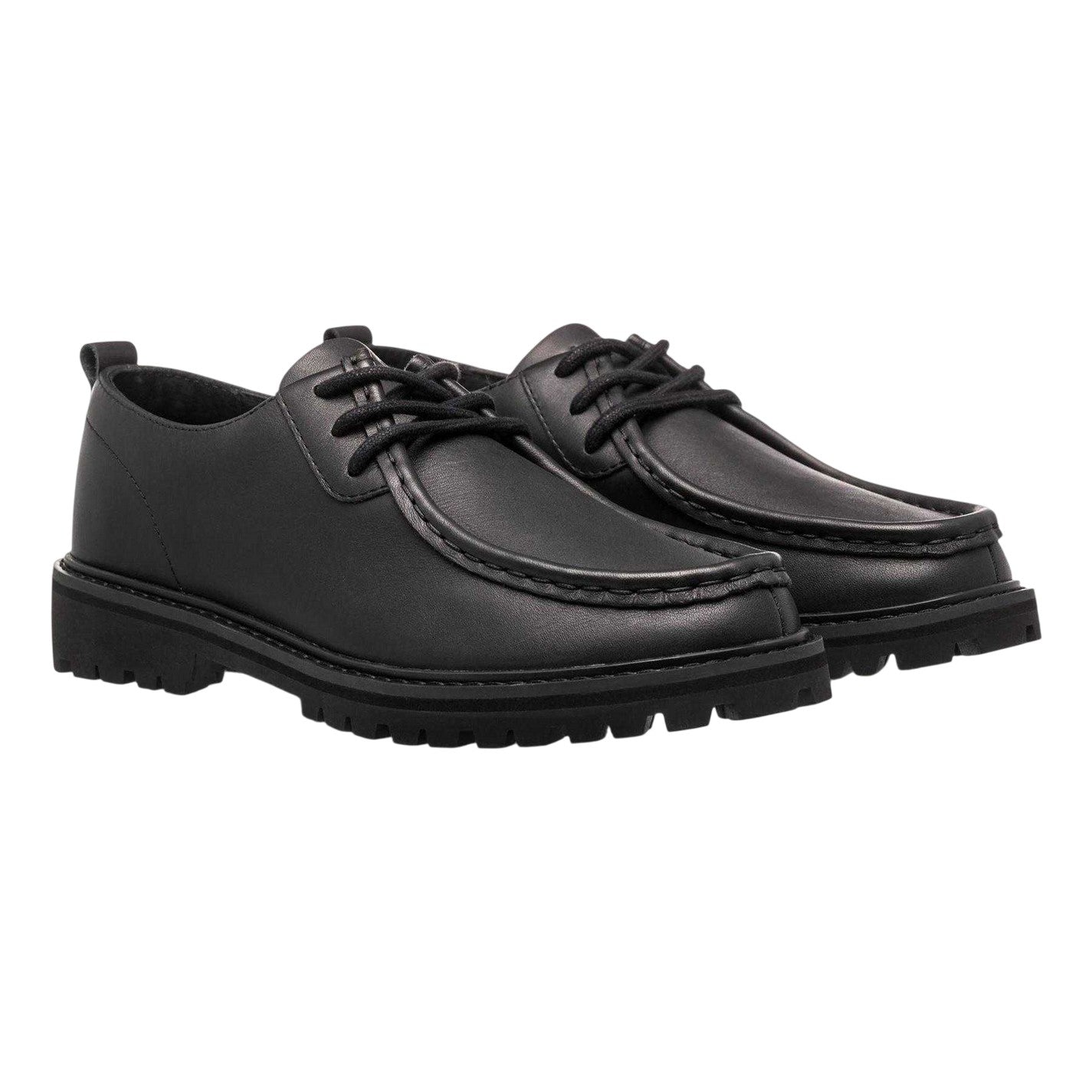 Black - Side - CLAE Unisex Adult Leather Moc Toe Derby Shoes