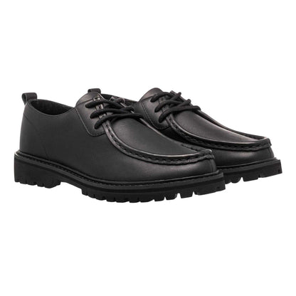 Black - Side - CLAE Unisex Adult Leather Moc Toe Derby Shoes