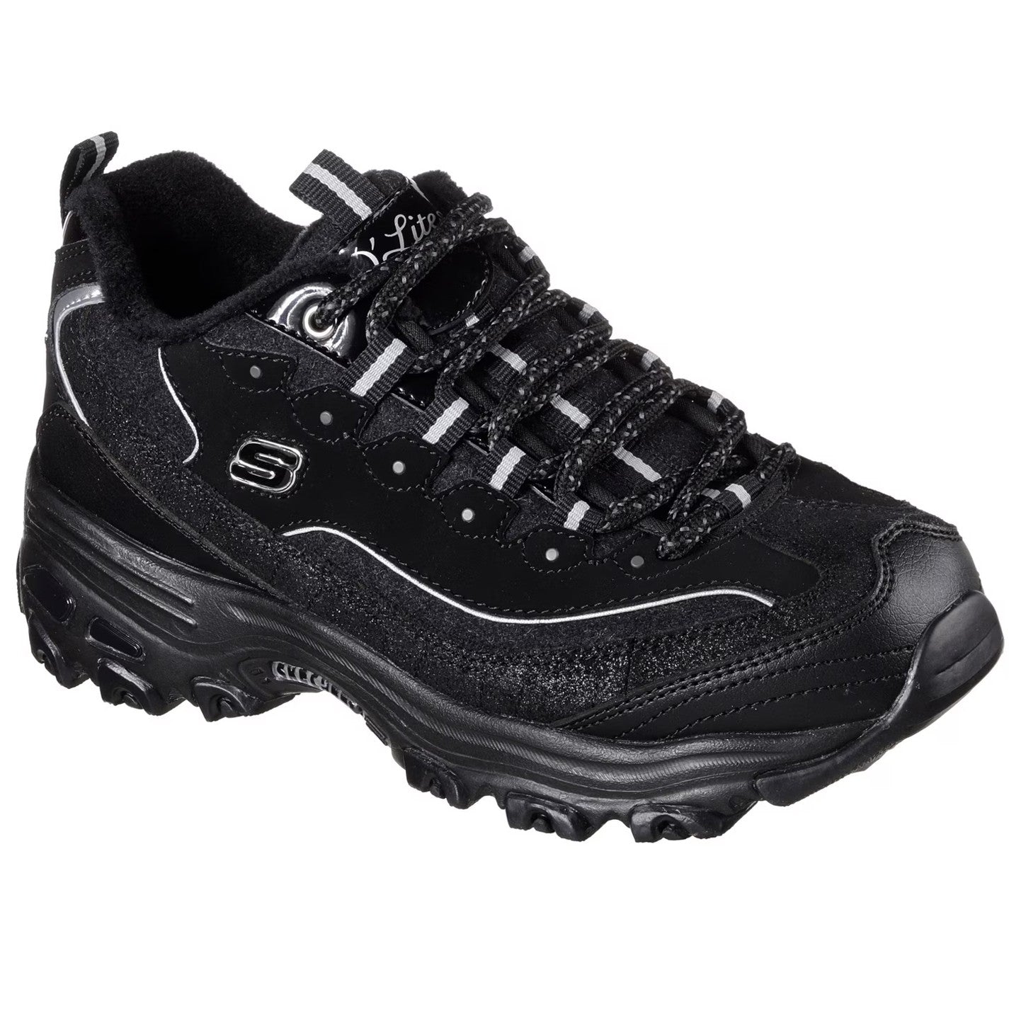 Black - Pack Shot - Skechers Womens-Ladies DLites 10 Chunky Sole Trainers