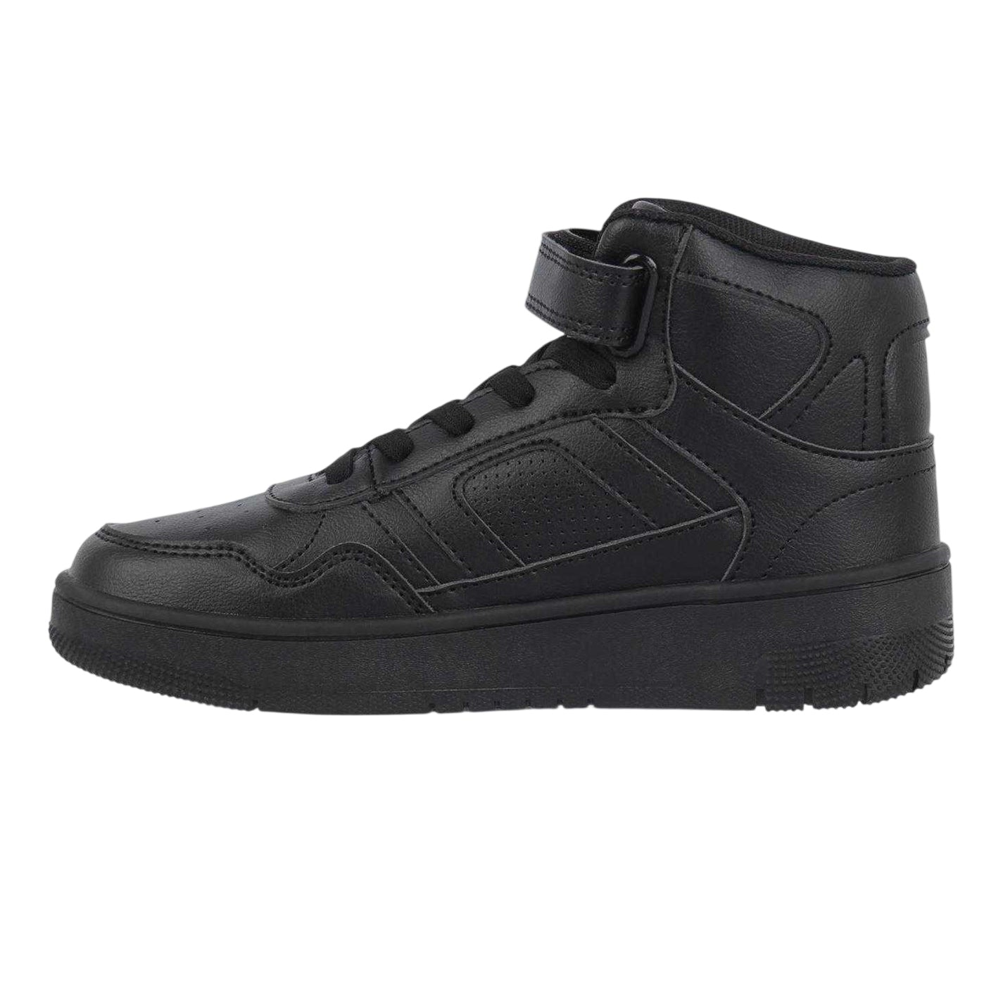 Black - Side - Fabric Childrens-Kids High Top Trainers