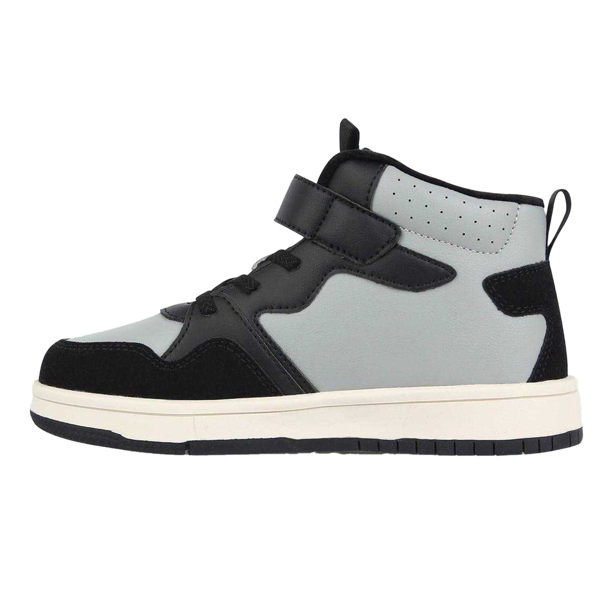 Black-Grey - Back - Fabric Childrens-Kids Teddy Bear Flat High Top Trainers