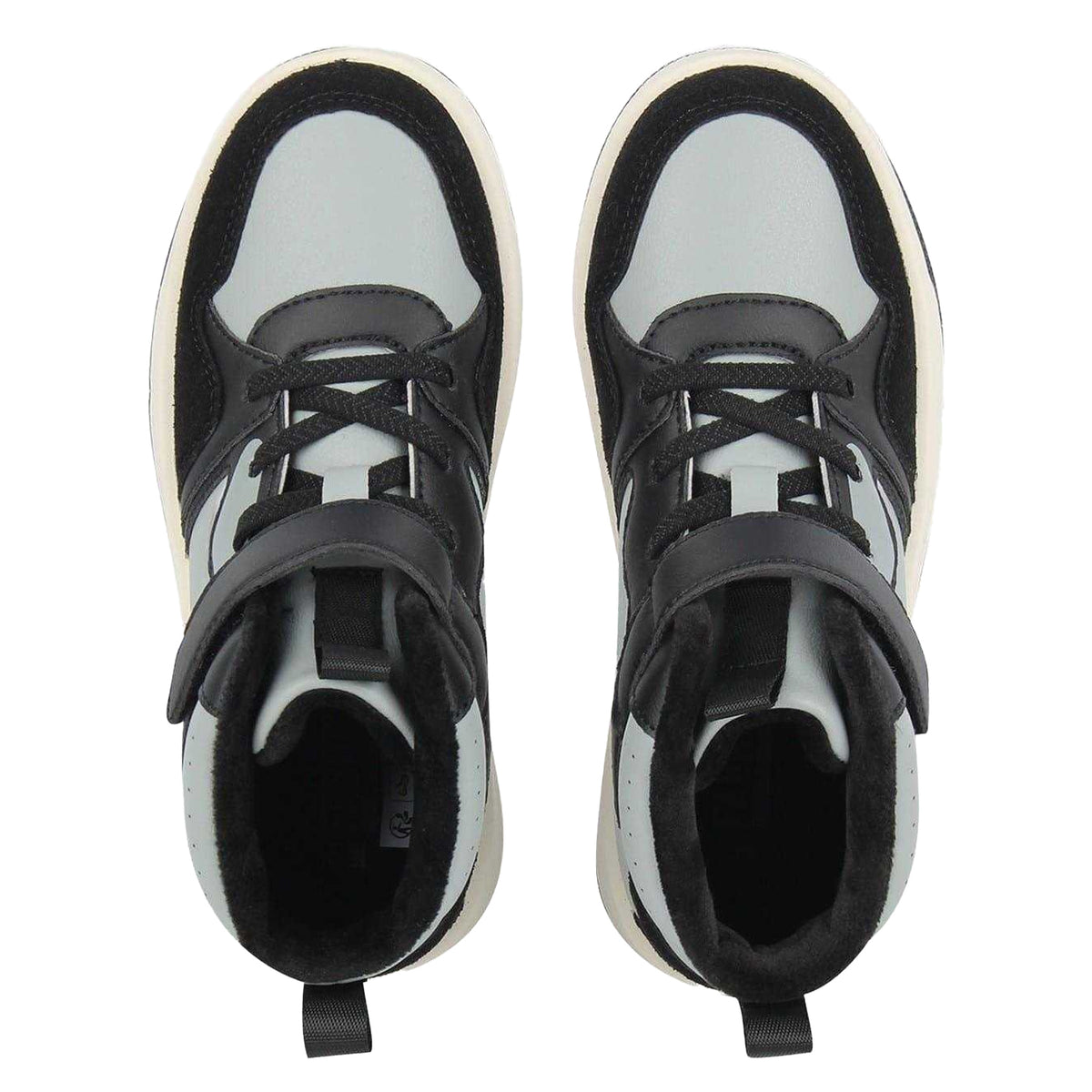 Black-Grey - Side - Fabric Childrens-Kids Teddy Bear Flat High Top Trainers
