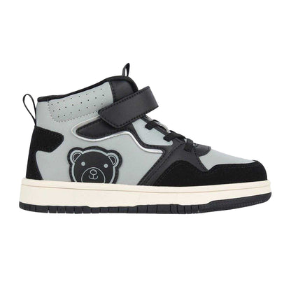 Black-Grey - Front - Fabric Childrens-Kids Teddy Bear Flat High Top Trainers