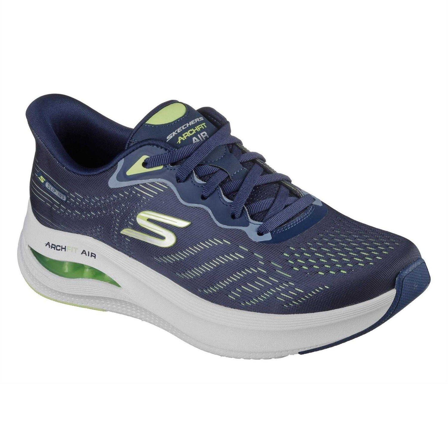 Navy-Lime - Close up - Skechers Mens Slip-In Trainers