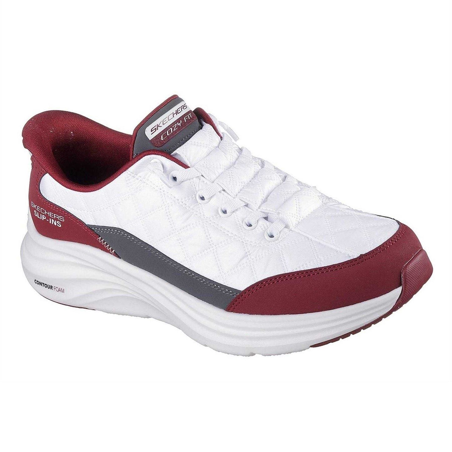 Red-White - Pack Shot - Skechers Mens Quilted Comfort Trainers