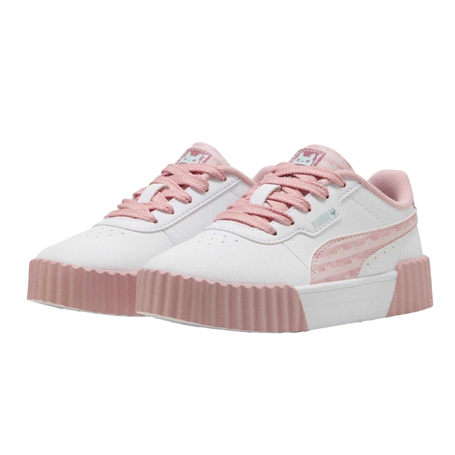 White-Pink - Pack Shot - Puma Childrens-Kids Carina 3.O Gabbys Dollhouse Trainers