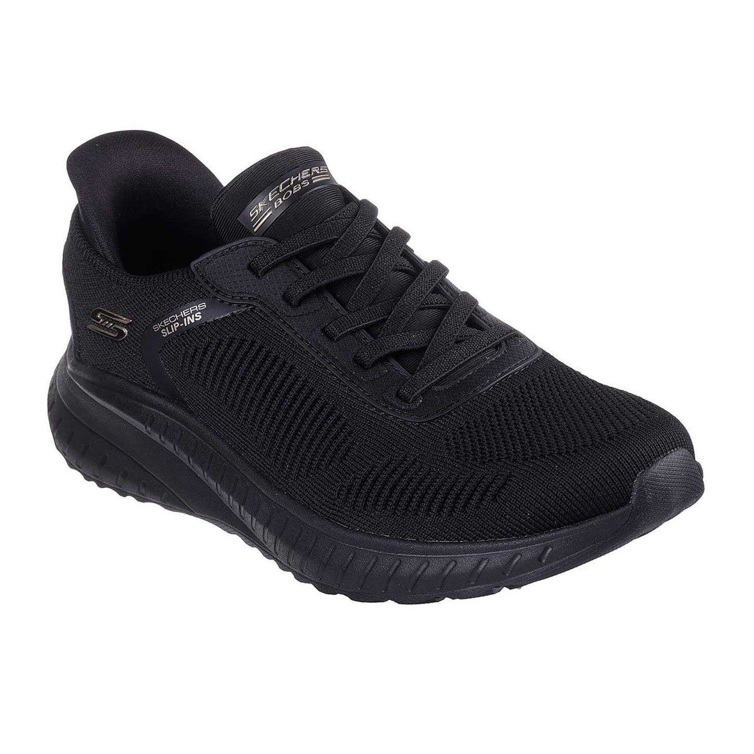Triple Black - Pack Shot - Skechers Womens-Ladies BOBS Sport Squad Chaos Flat Trainers