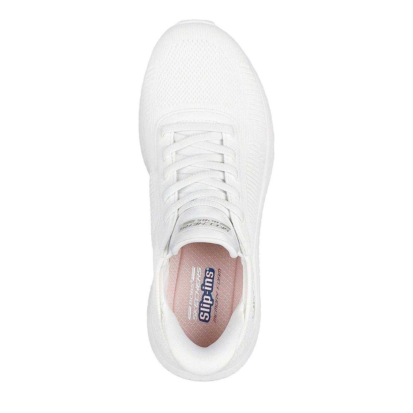 White - Side - Skechers Womens-Ladies BOBS Sport Squad Chaos Flat Trainers