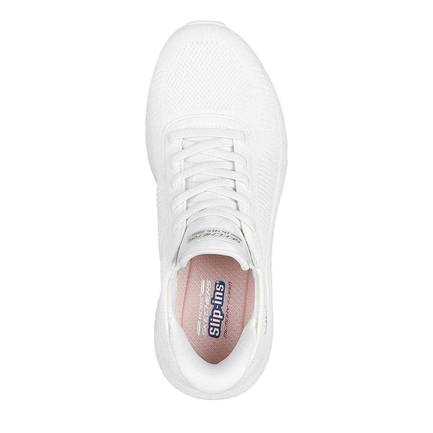 White - Side - Skechers Womens-Ladies BOBS Sport Squad Chaos Flat Trainers