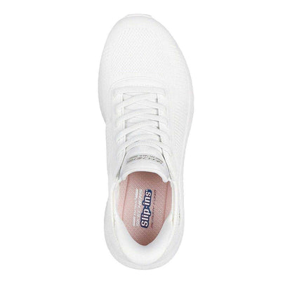 White - Side - Skechers Womens-Ladies BOBS Sport Squad Chaos Flat Trainers