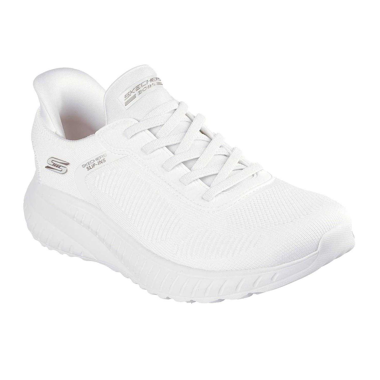 White - Pack Shot - Skechers Womens-Ladies BOBS Sport Squad Chaos Flat Trainers