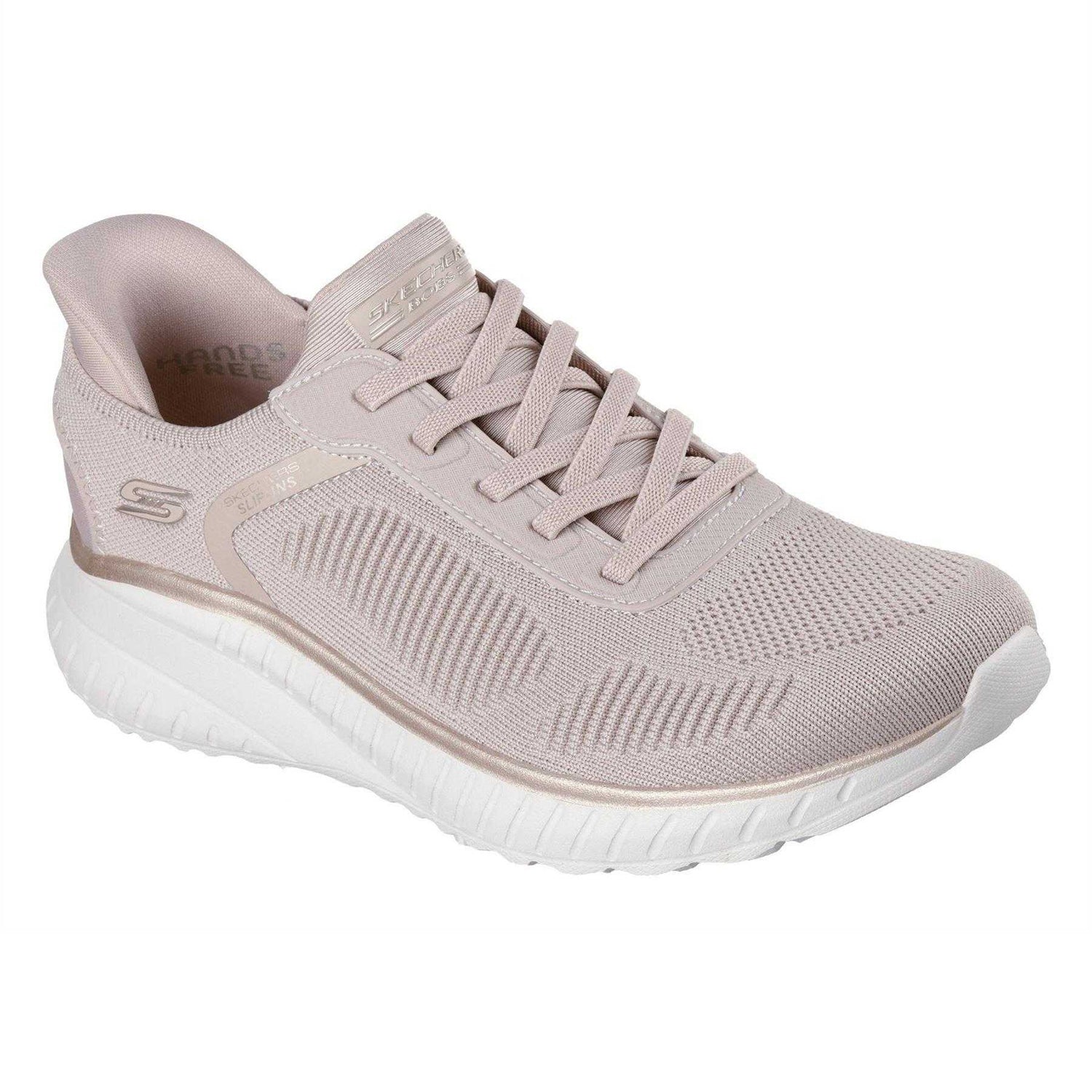 Natural Gold - Pack Shot - Skechers Womens-Ladies BOBS Sport Squad Chaos Flat Trainers